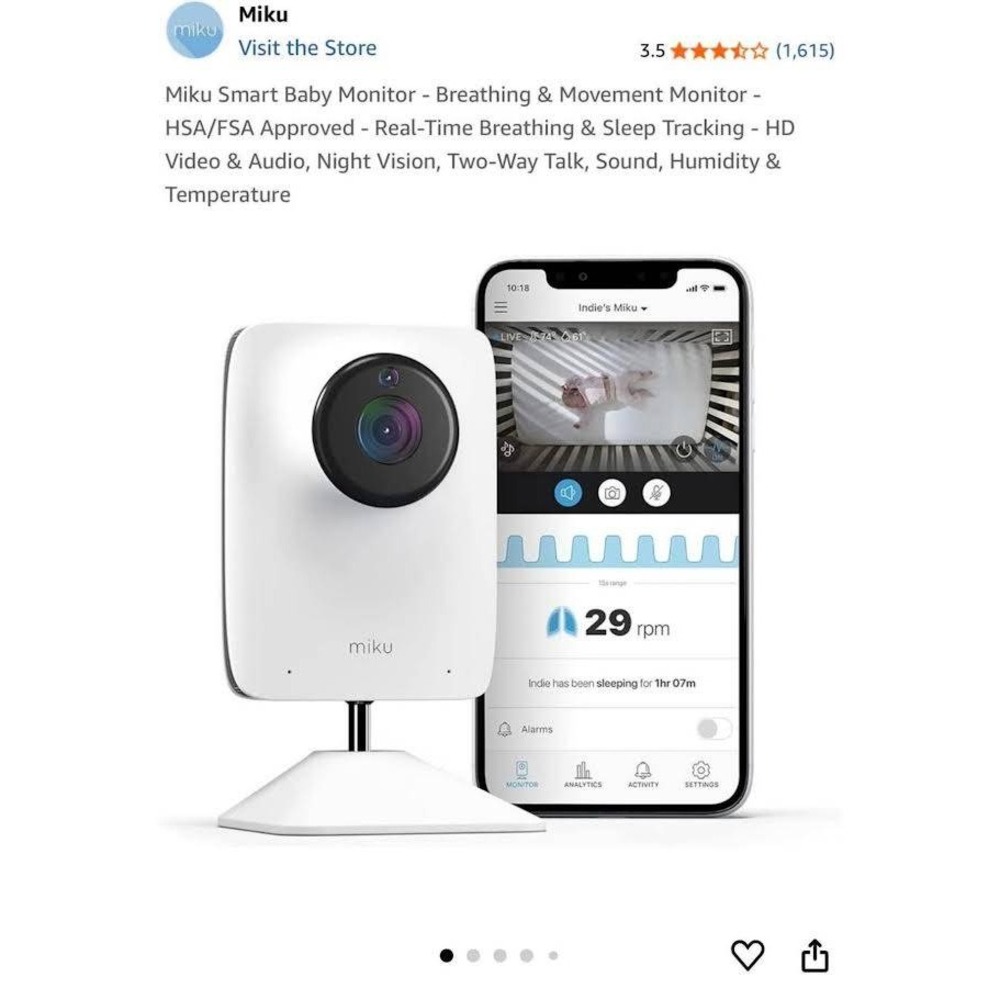 Miku Smart Baby Monitor Baby OS White New Breathing Sleep Tracking HD Video